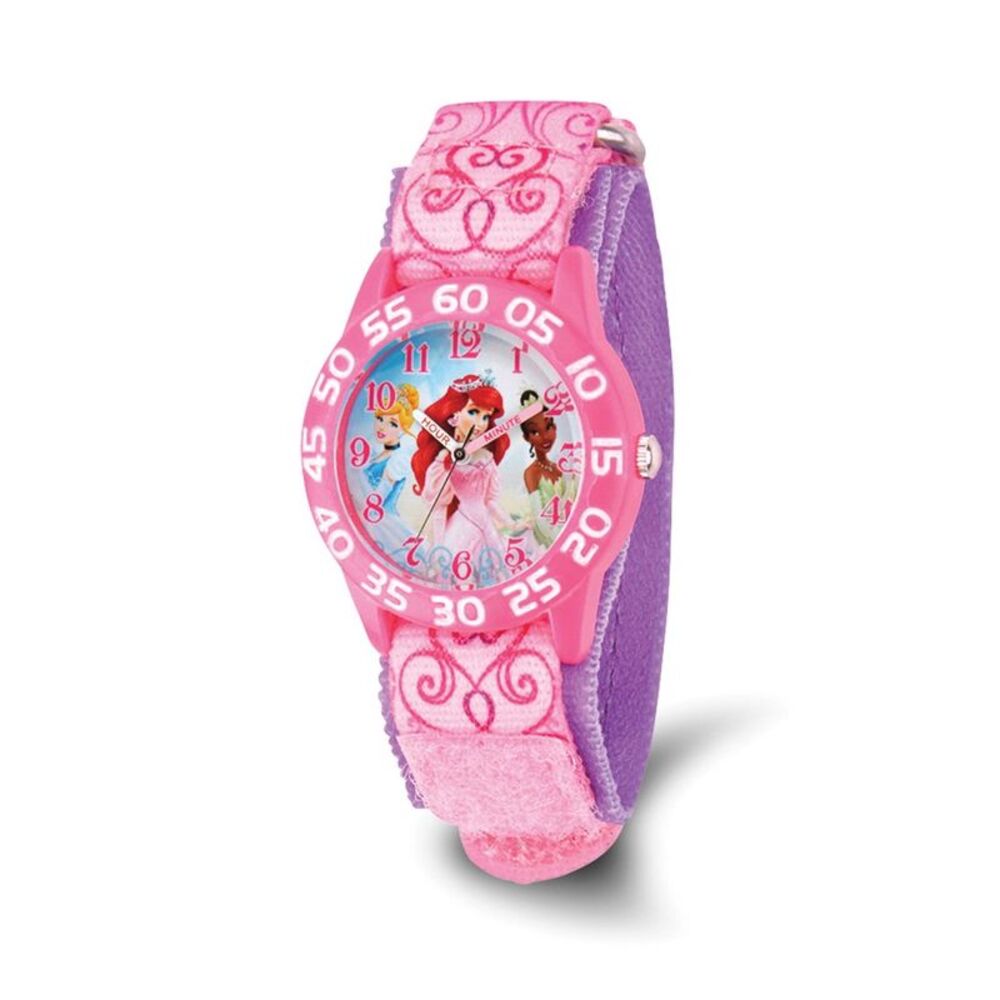 Disney Girls Princess Acrylic Pink Print Strap Time Teacher Watch